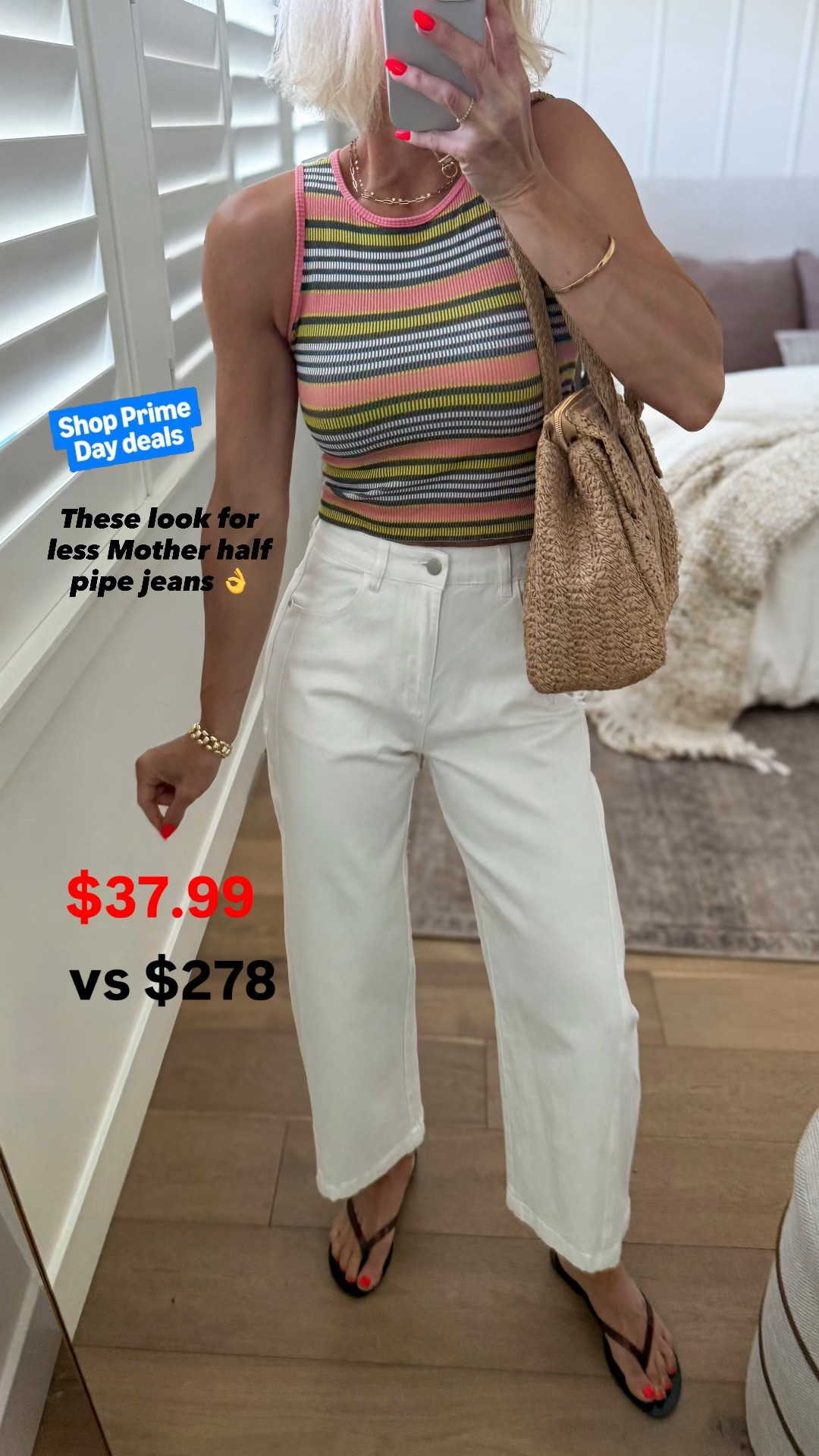 Prime day deal: $38 versus $278.
These JEANA are Easily one the best look for less finds, ever! I have them in white too. Fit tts
Size up in tank

#LTKmomlife #LTKSaleAlert #LTKOver40