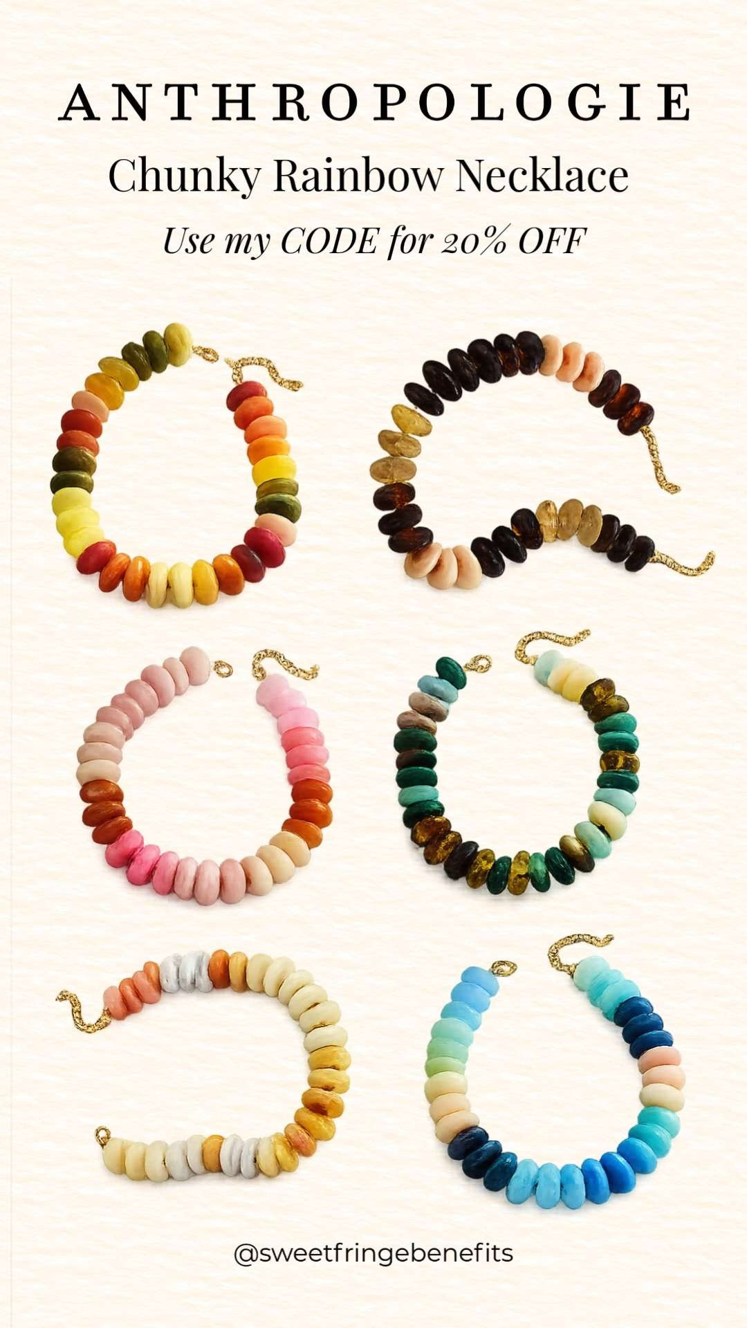 ✨ Save 20% off Anthropologie orders of $100+ with code NANETTE20!

These chunky beaded necklaces are the easiest way to add a fun pop of color to any outfit. Whether you're styling a simple tee, a crisp button-down, or your favorite summer dress, these statement necklaces instantly complete the look. With so many beautiful color combinations, you'll want more than one!

💛 LTK MADE EASY
❤️ Heart = Support my posts
🔖 Save = Get sale & restock alerts
💬 Comment if you have sizing questions! 

 #LTKootd #LTKOver40 #LTKSaleAlert