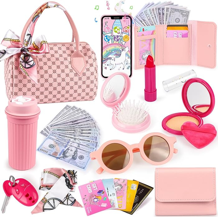 Play Purse for Little Girls, 32PCS Toddler Purse with Pretend Makeup for Kids, Princess Toys Incl... | Amazon (US)