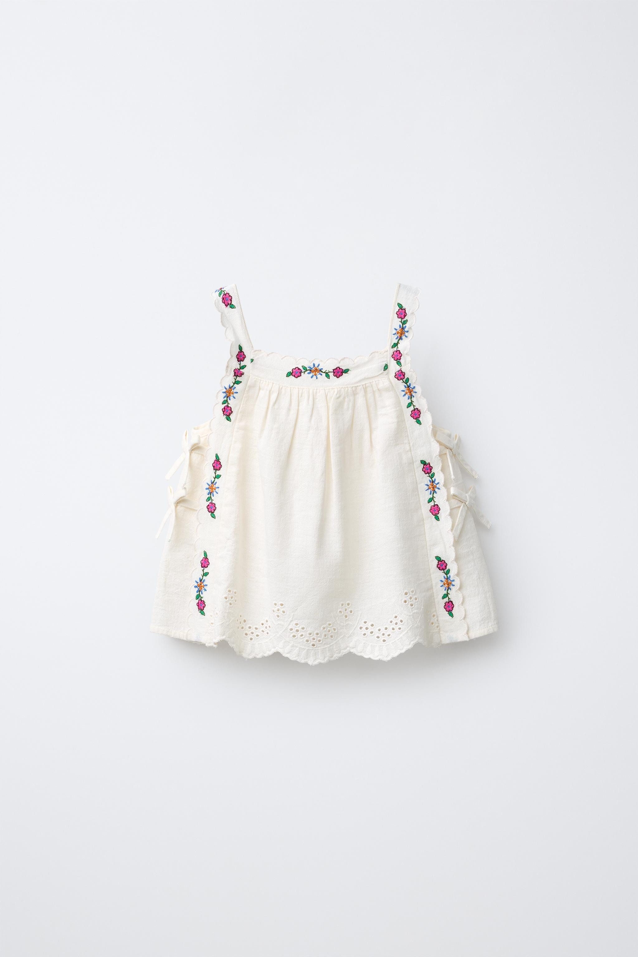 EMBROIDERED COTTON AND LINEN BLEND TOP | Zara US