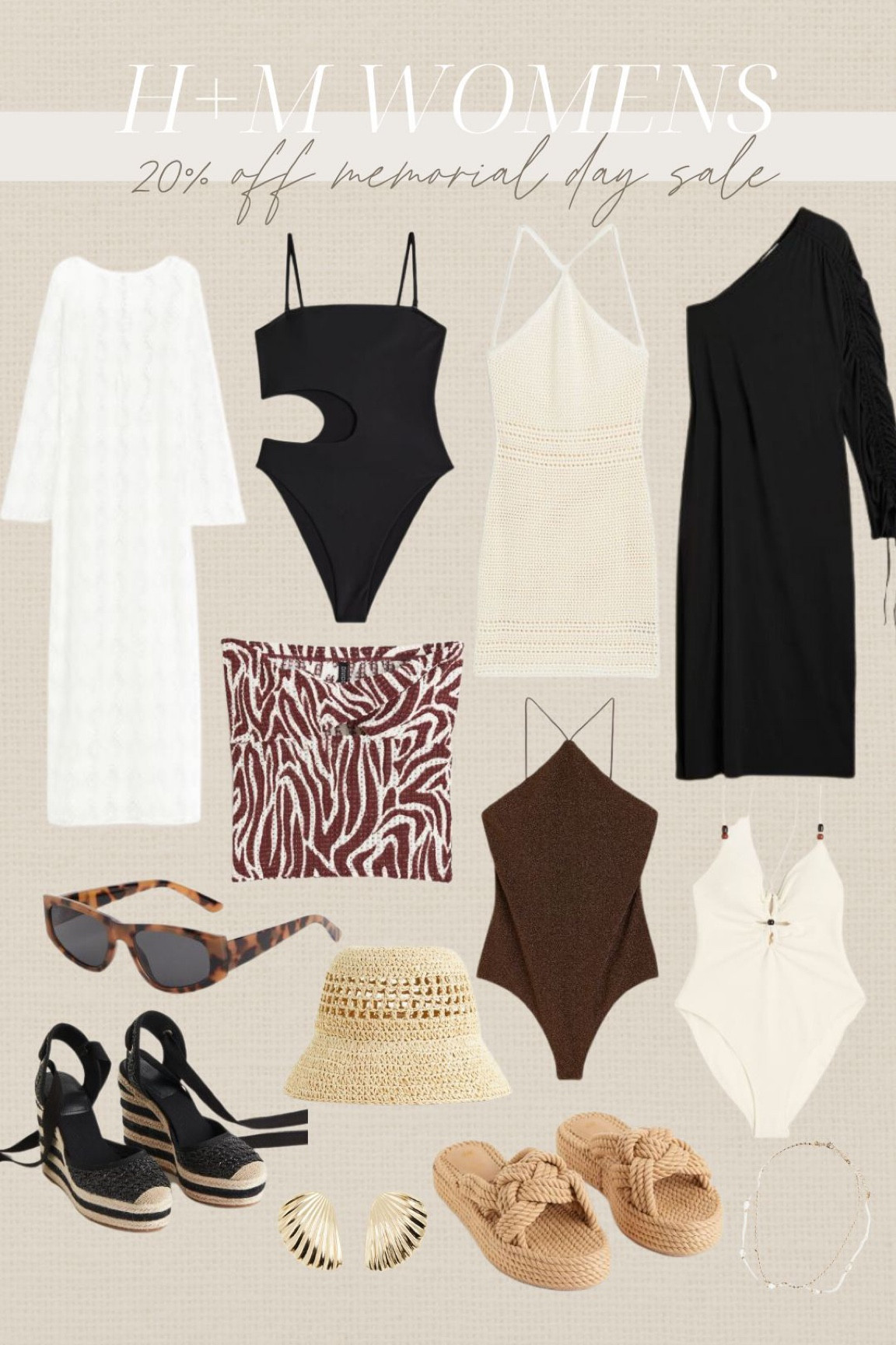 H&m womens sale // 20% off sitewide #resortwear #swimsuit #strawhat #sandals #sunglasses #vacay #neutralfashion 

#LTKunder50 #LTKsalealert #LTKFind