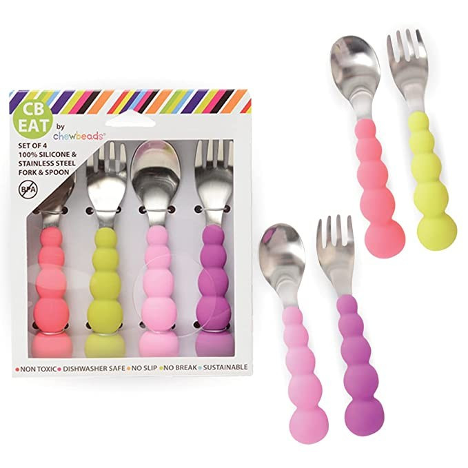 Chewbeads - Toddler Utensils Set - 4 Piece Baby, Kid or Toddler Silverware Set - Toddler Spoons a... | Amazon (US)