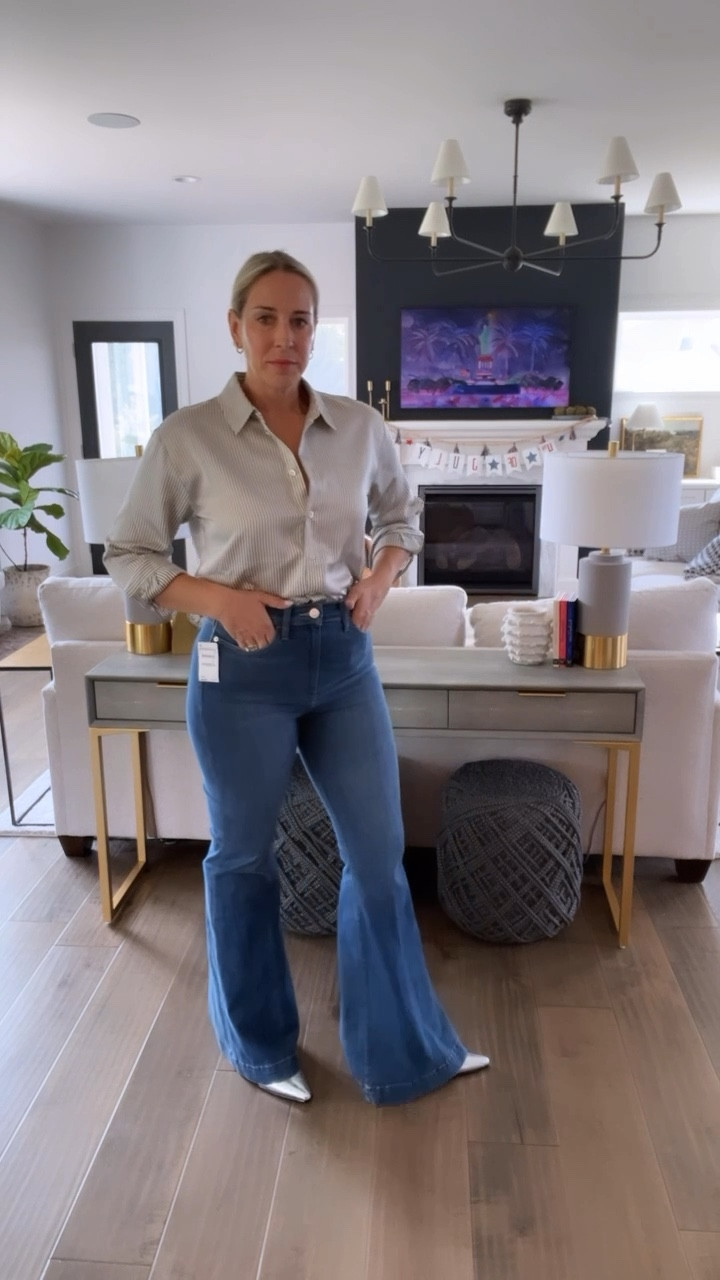 Nordstrom Anniversary Sale 
NSale
Frame jeans and shirt on Nordstrom sale. 

Frame Flare jeans - very high rise, super stretchy. Can size down. 

Frame silk button down shirt - runs true to size. 

Silver boots
Metallic boots
Fall trends
Classic style
Chic outfit for fall


#LTKxNSale #LTKStyleTip #LTKSummerSales