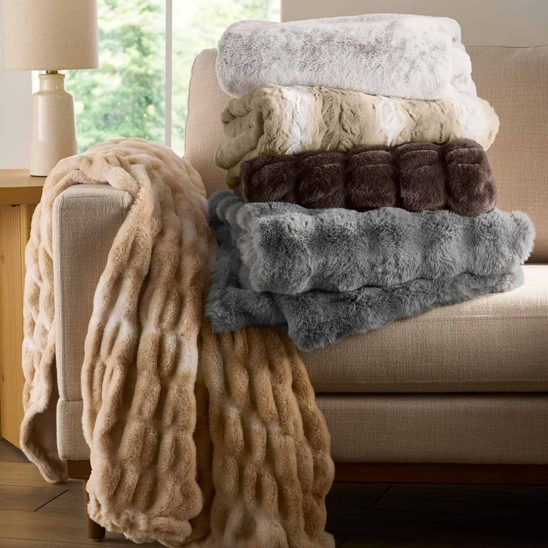 Better Homes & Gardens Natural Tie Dye Ruched Faux Fur Throw, 50"x72", Adult/Teen | Walmart (US)