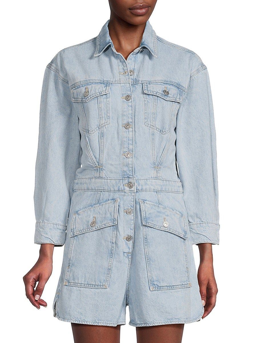 7 For All Mankind Women's Surplice Denim Romper - Tuberose - Size M | Saks Fifth Avenue OFF 5TH