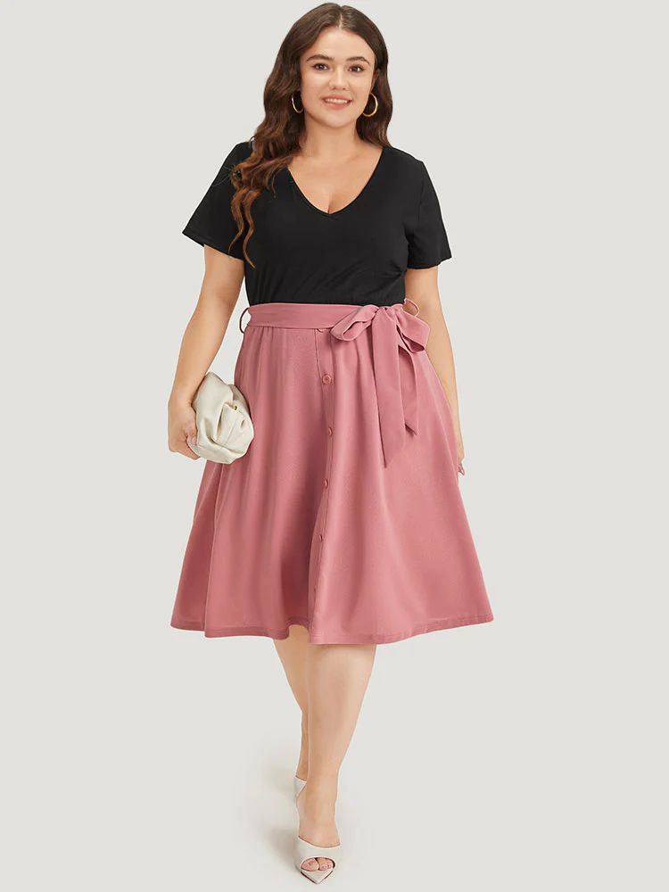 Supersoft Essentials Two Tone Pocket Patchwork Belted Dress | Bloomchic