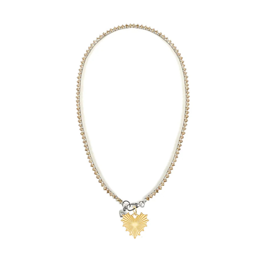 OTM Exclusive: Aurora Tennis Necklace with Baby Heart of Gold Charm | Over The Moon