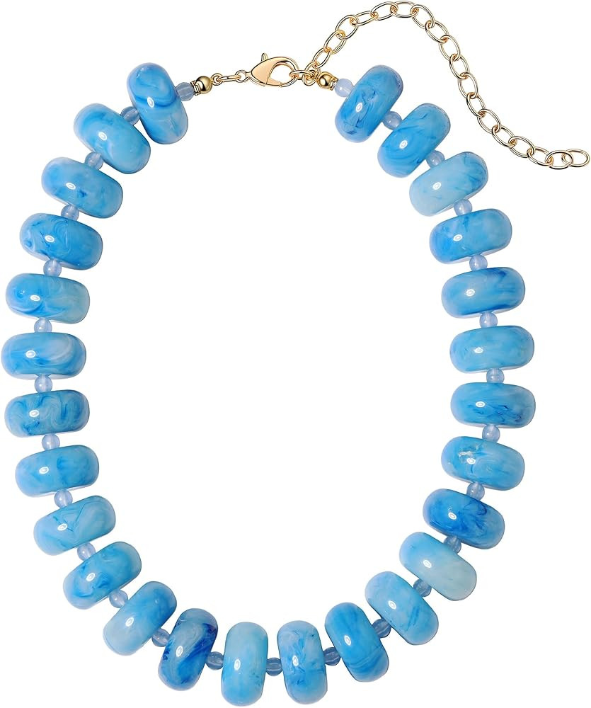 Chunky Bead Necklace for Women,Stone & Oversized Beaded Necklaces,Bold Statement Chain,Large Bead... | Amazon (US)