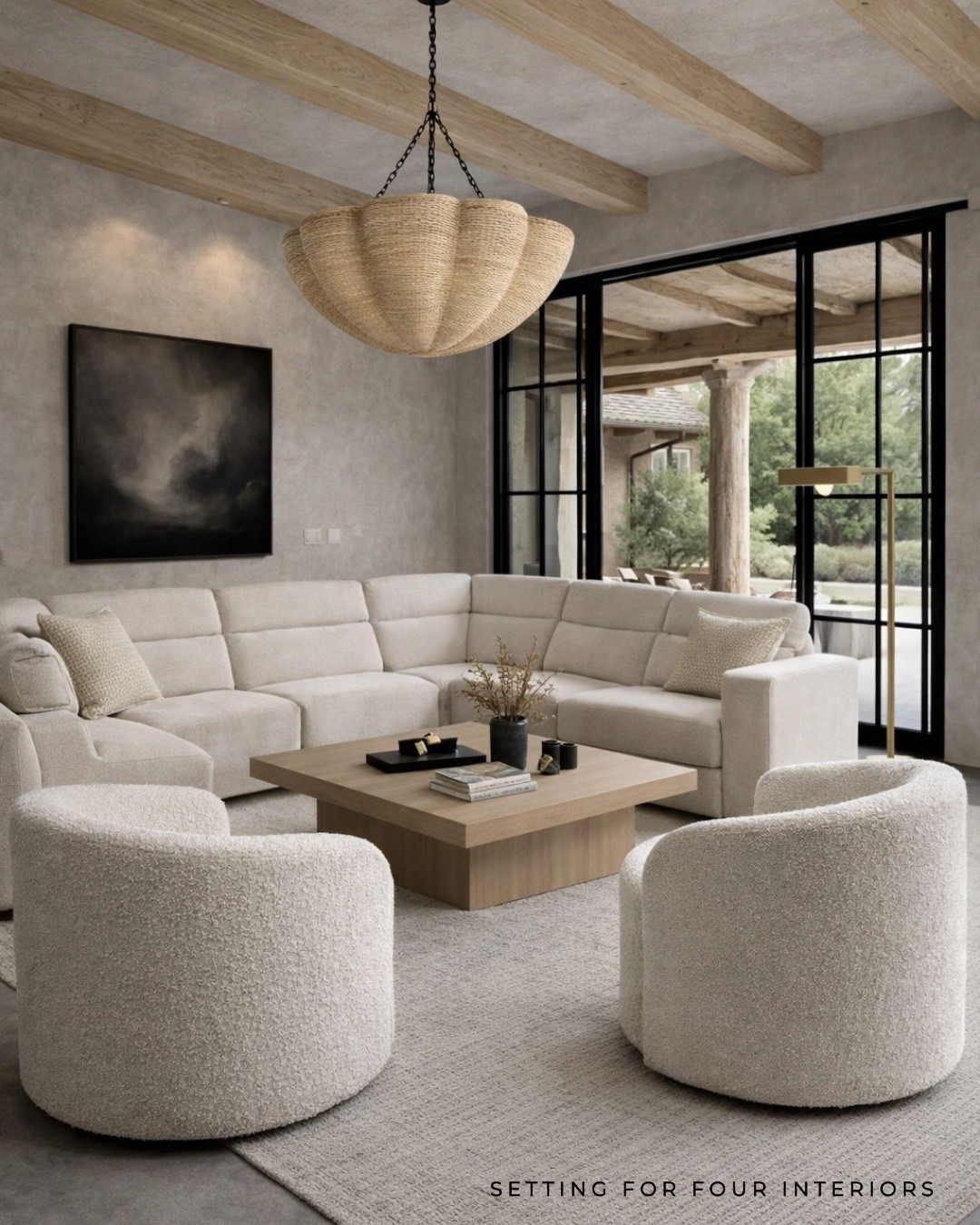 Cozy organic modern living room.
Neutral, woven chandelier, recliner sectional sofa, swivel chairs, light wood coffee table, transitional, minimalist, Nancy Meyers style, Crate & Barrel style, earthy, wall art, Amazon, vase, drapes, Pottery Barn style, coffee table decor neutral aesthetic

#LTKhome #LTKsale #LTKsummer