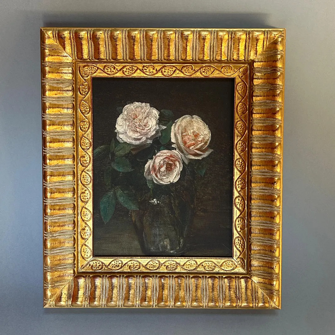 ROSES FLOWERS , Oil Painting Style, Fine Print, on Canvas, Gold Wood Frame, Framed Antique Style,... | Etsy (US)