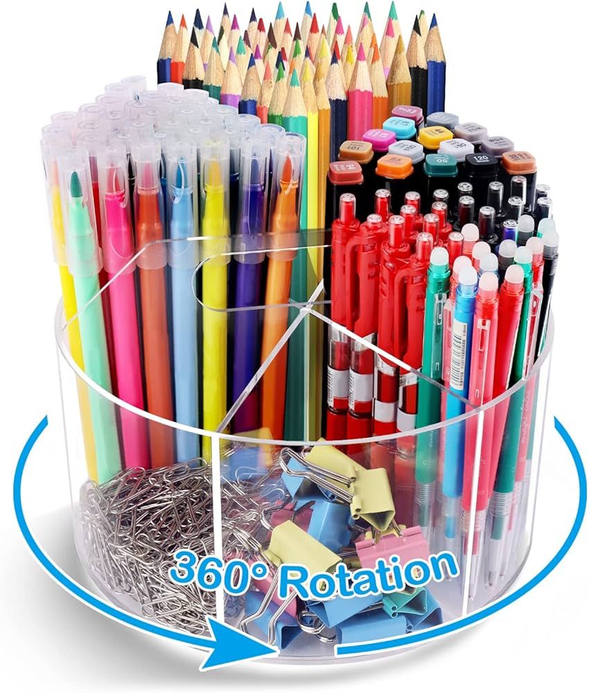 Acrylic Pen Holder Pencil Organizer, 360-Degree Rotating Crayon Organizer for Kids Marker Holder ... | Amazon (US)
