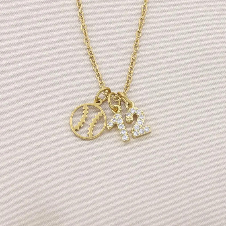 Personalized Baseball Number Necklace, Stainless Steel Sports Charm | Etsy (US)