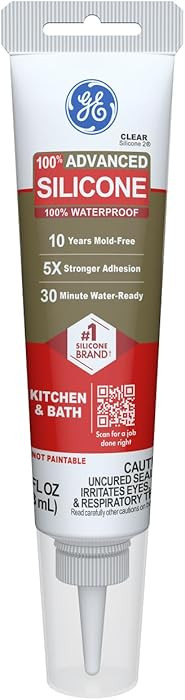 GE Advanced Silicone Caulk for Kitchen & Bathroom, Clear, 2.8 fl oz Tube, 1 Pack - 100% Waterproo... | Amazon (US)
