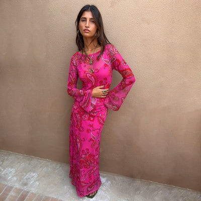 Pink Paisley Mesh Dress | Never Fully Dressed US