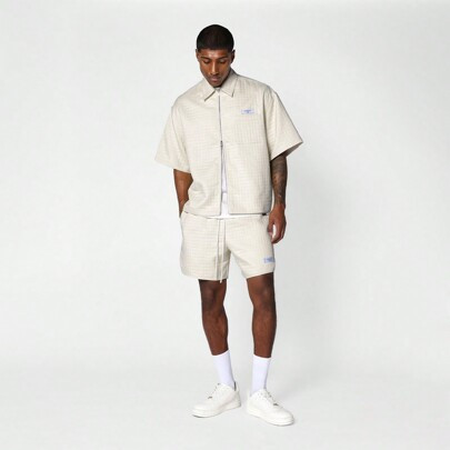 Boxy Fit Zip Through Shirt With Short 2 Piece Set | SHEIN