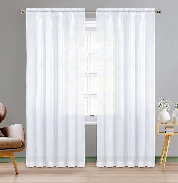 Utopia Bedding Sheer Curtains White 2 Panels Set Rod Pocket Drapes [54 W x 84 L Inches Length] Lu... | Amazon (US)