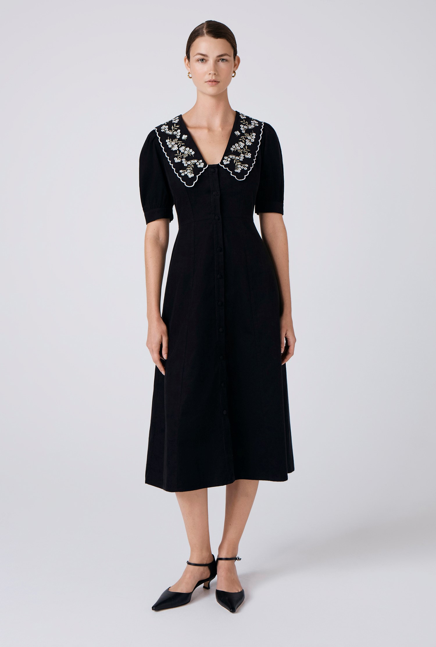 Sloane Embroidered Corduroy Midi Dress | Ghost