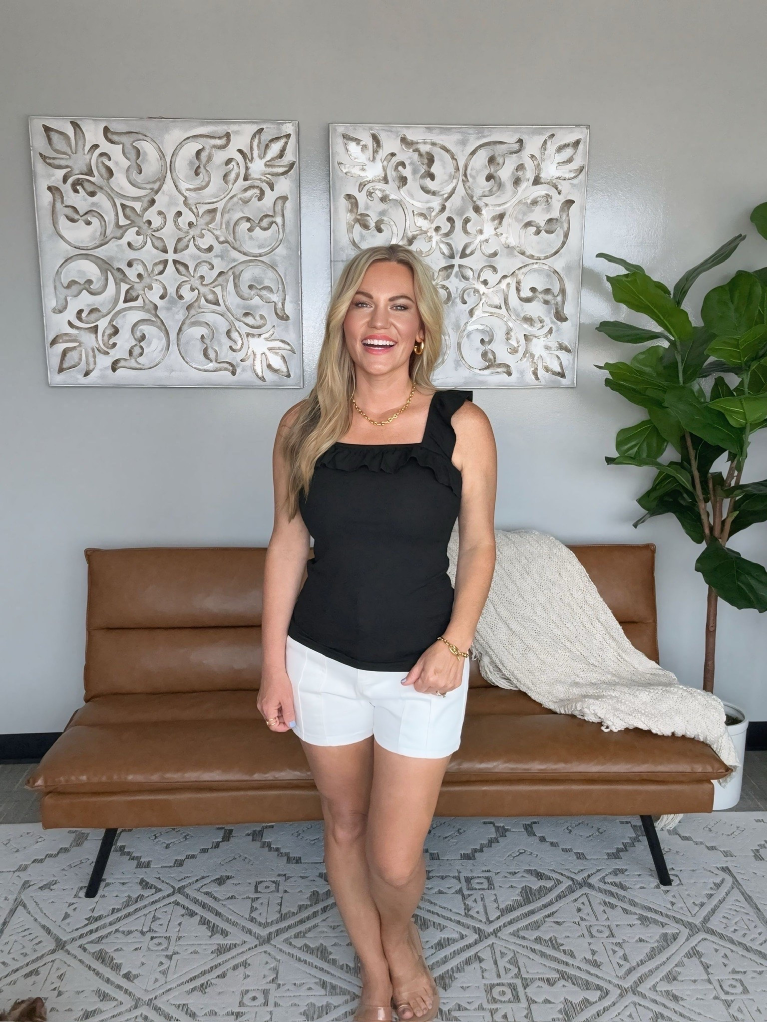This black ruffle top is one of those pieces that instantly elevates a simple outfit. Paired with crisp white shorts, it feels classic, polished, and perfect for everything from vacation dinners to summer date nights. An easy look that never goes out of style.

Black ruffle top, White shorts, Summer outfit, Date night style, Vacation outfit, Resort wear, Classic fashion, Chic summer look, Everyday style, Warm weather outfit, Casual elegance, Summer wardrobe staples, audriedollins

#LTKootd #LTKSeasonal #LTKOver40