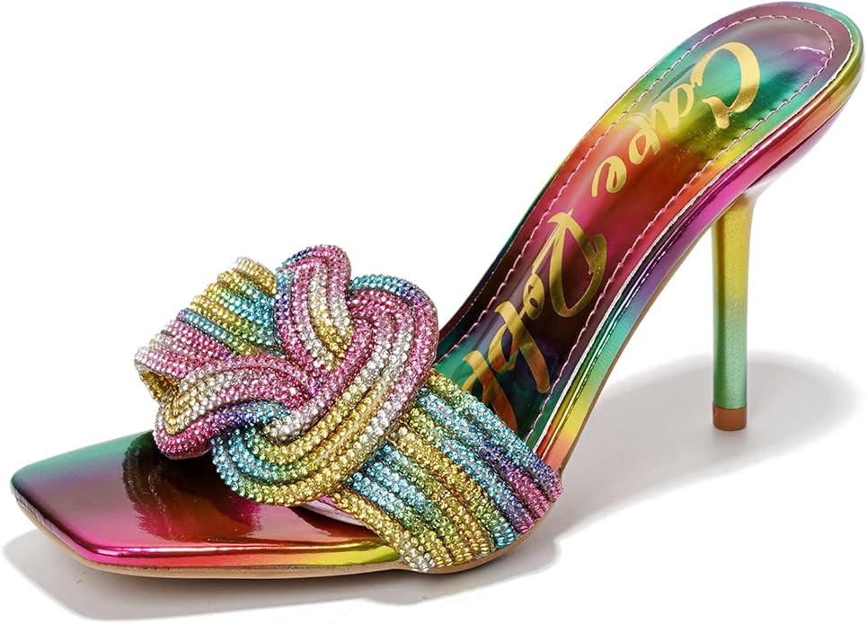 Cape Robbin Women's Stiletto Heels - Slip-On Sandals with Rhinestone-Embellished Knot & Open Toe ... | Amazon (US)