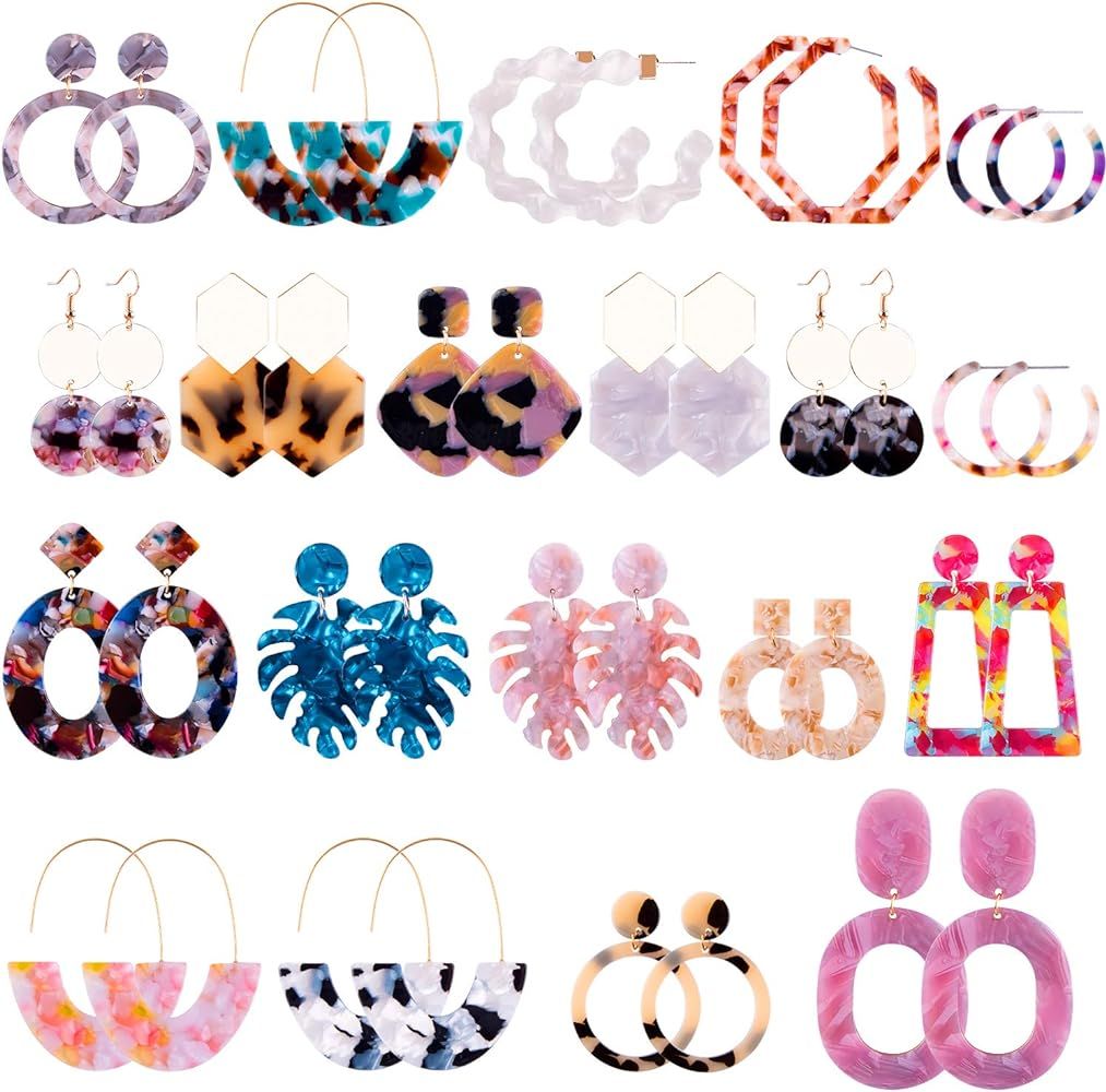 Duufin 20 Pairs Acrylic Earrings Statement Earrings Resin Drop Dangle Mottled Acrylic Hoop Earrin... | Amazon (US)
