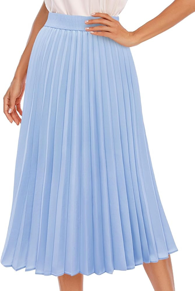 DRESSTELLS Pleated Midi Skirts for Women Long Aline Elastic High Waisted Chiffon Skirt | Amazon (US)