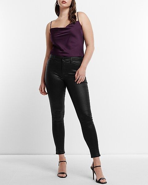 Mid Rise Black Coated Skinny Jeans | Express