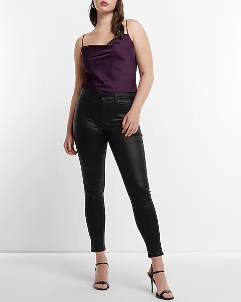 Mid Rise Black Coated Skinny Jeans | Express
