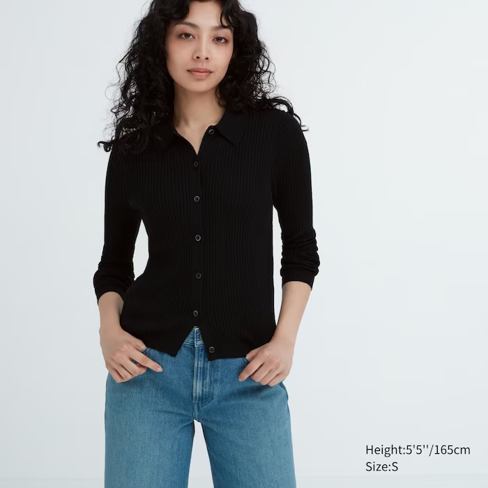 Extra Fine Merino Ribbed Polo Cardigan | UNIQLO (US)