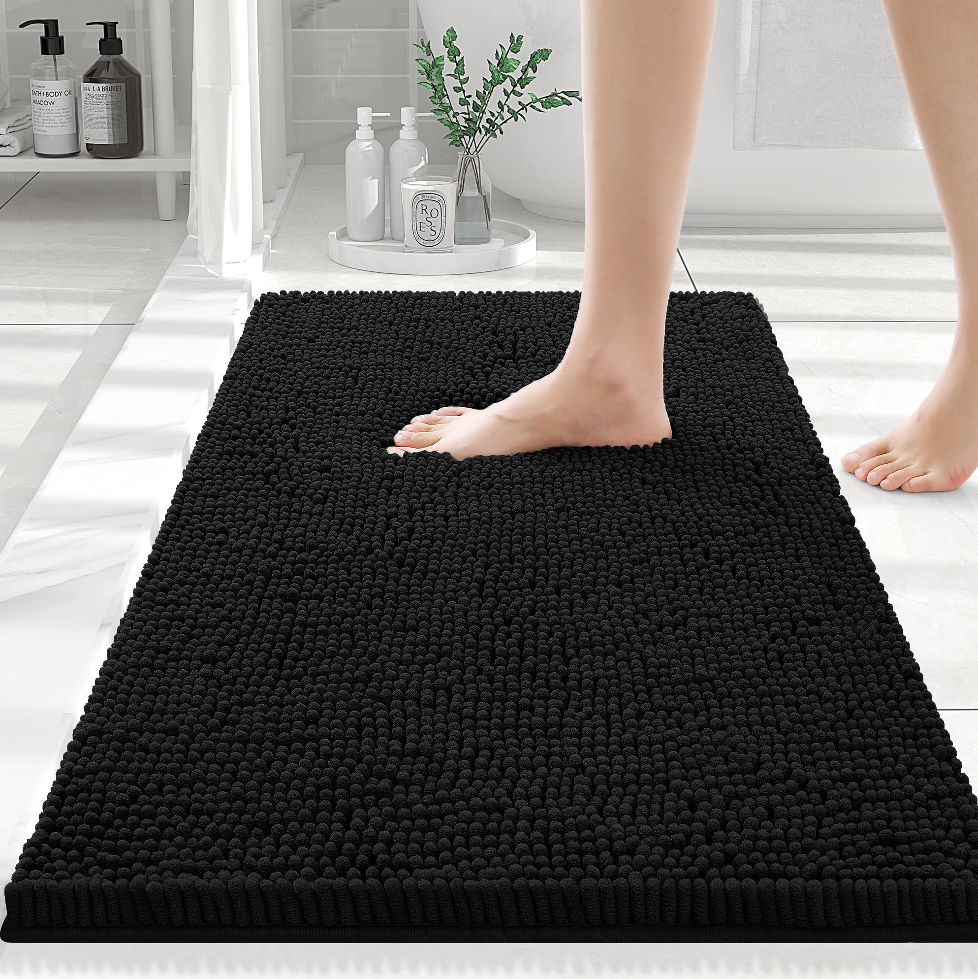Smiry Luxury Chenille Bathroom Rugs, Extra Soft and Absorbent Bath Mat, Black, 16"x24" | Walmart (US)