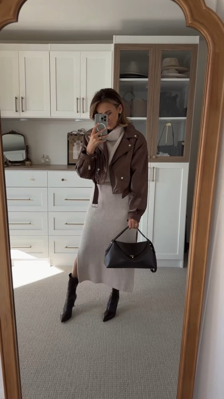 Looking for some fall outfits that will seamlessly transition into the winter? Here are two cute options! Both are styled with a cozy sweater dress (which has been a major KSD fave!) and some ankle booties. Opt for a leather jacket for a date night outfit, go with a cardigan during the day, or stick with the classic look of a coat — you can’t go wrong either way. Also, don’t miss this under $70 Amazon purse, which is majorly trending (and makes for a pretty designer dupe!) 

#LTKFindsUnder100 #LTKStyleTip #LTKShoeCrush