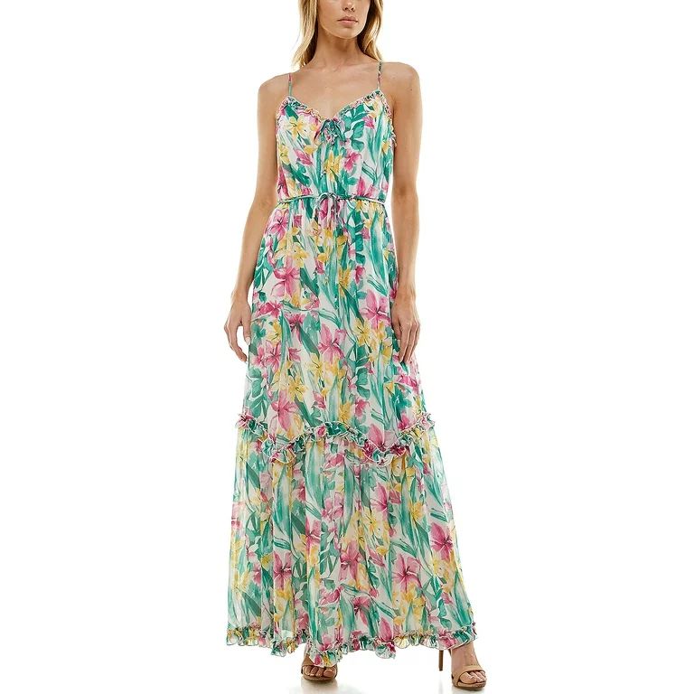 June & Hudson Women's Juniors Tiered Empire Ruffle Maxi Dress | Walmart (US)