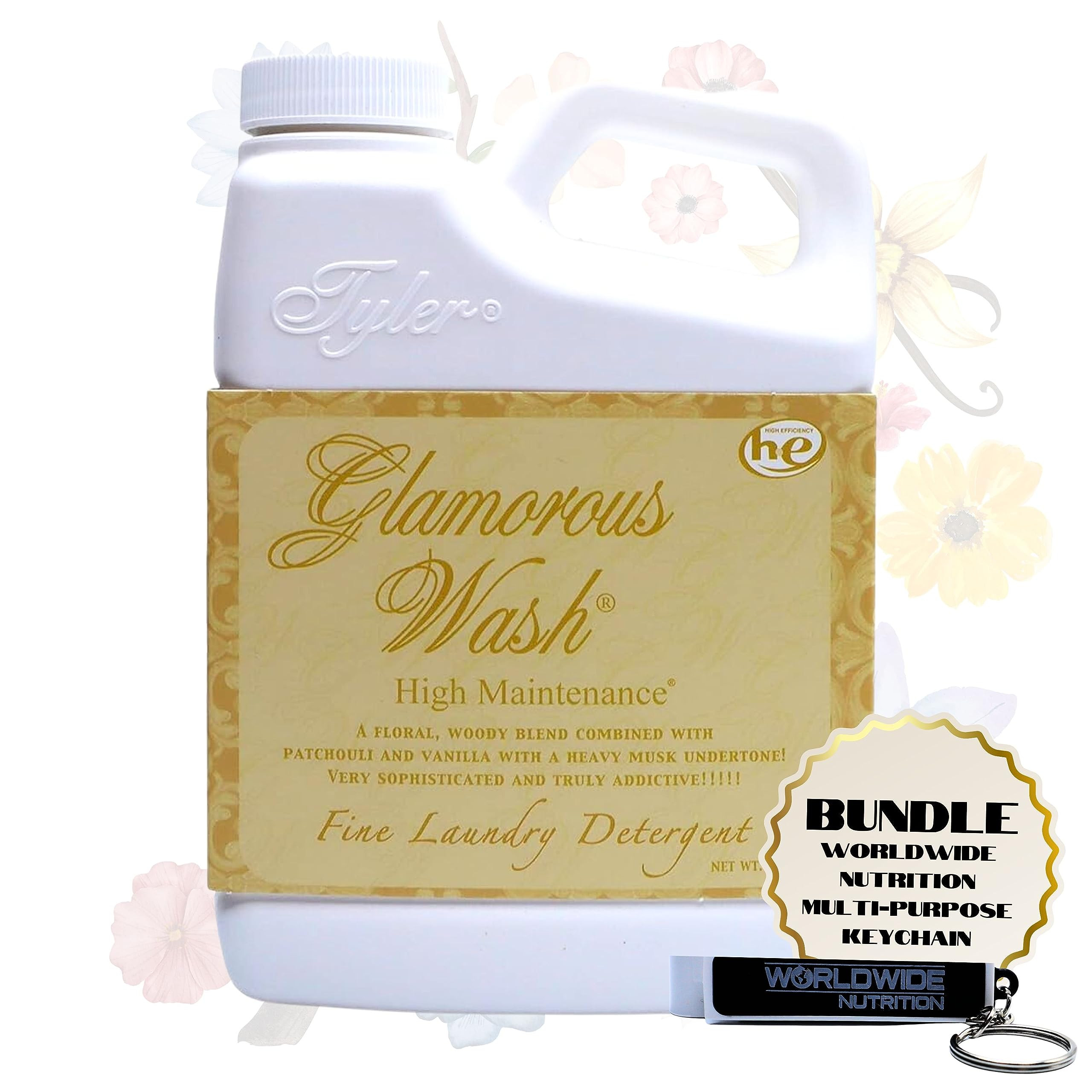 Worldwide Nutrition Bundle: Tyler Candle Company Glamorous Wash High Maintenance Scent Fine Laundry Liquid Detergent - Hand and Machine Washable - 16 oz, 454-gram Container and Multi-Purpose Key Chain | Amazon (US)