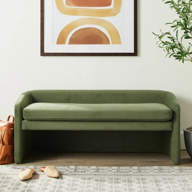 Better Homes & Gardens Wyatt Velvet Accent Bench, Olive | Walmart (US)