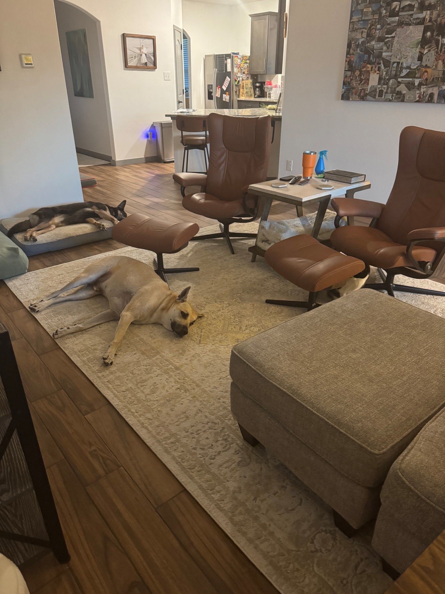 Love our new large stone and metal end table between our leather recliners!

#LTKHome