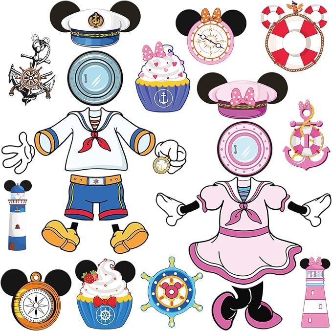 Mouse Cruise Door Decorations - 24 Pcs Large Ship Cabin Magnet Stickers Cute Blue Pink Mice Capta... | Amazon (US)