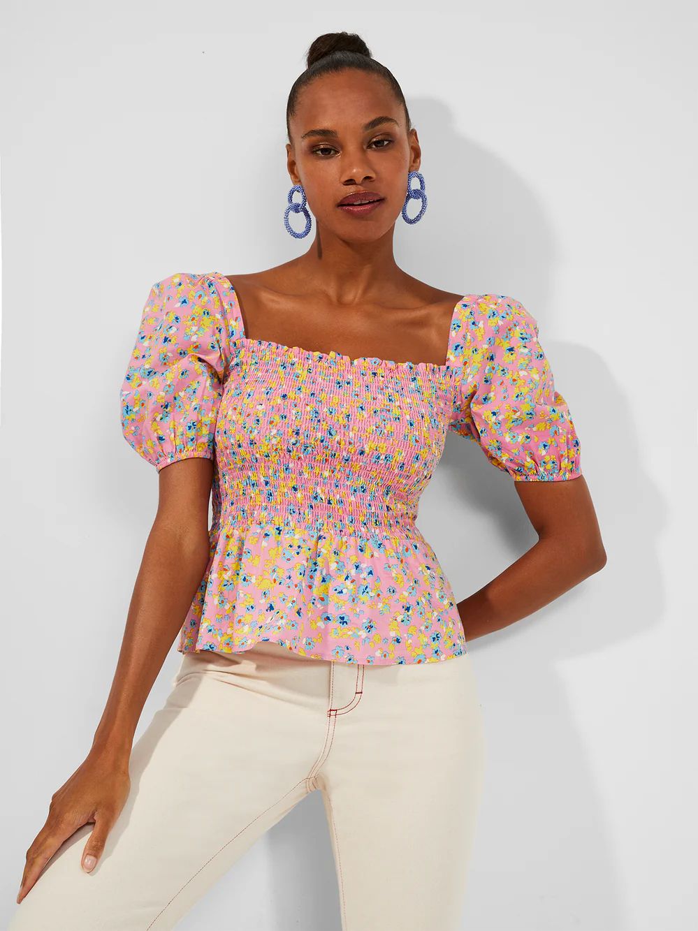 Yaki Check Smocked Top | French Connection (US)