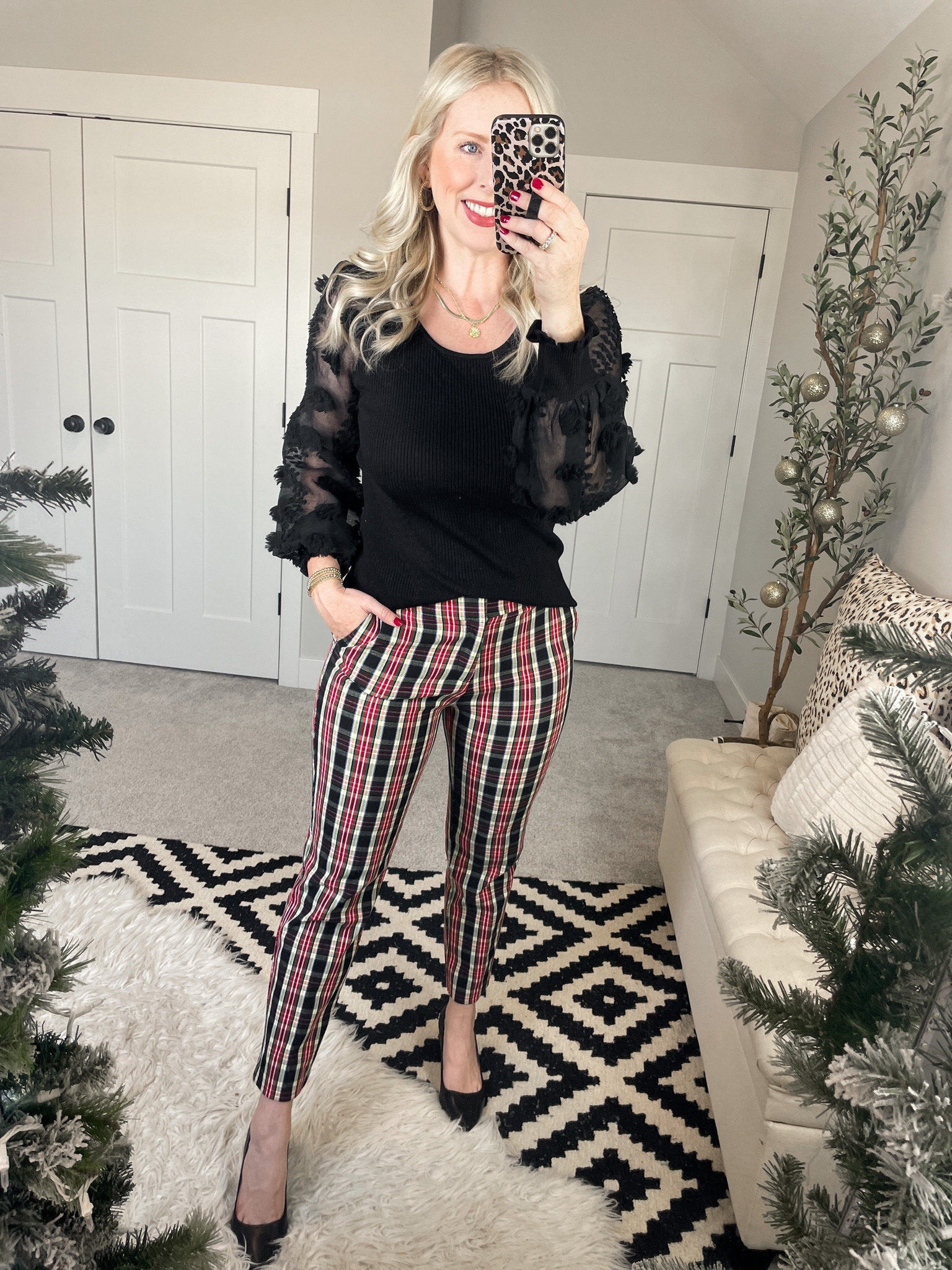 Weekend Walmart wins try on 
Black fun sleeve top - medium 
Plaid pants- 6 

#LTKstyletip #LTKunder50 #LTKHoliday
