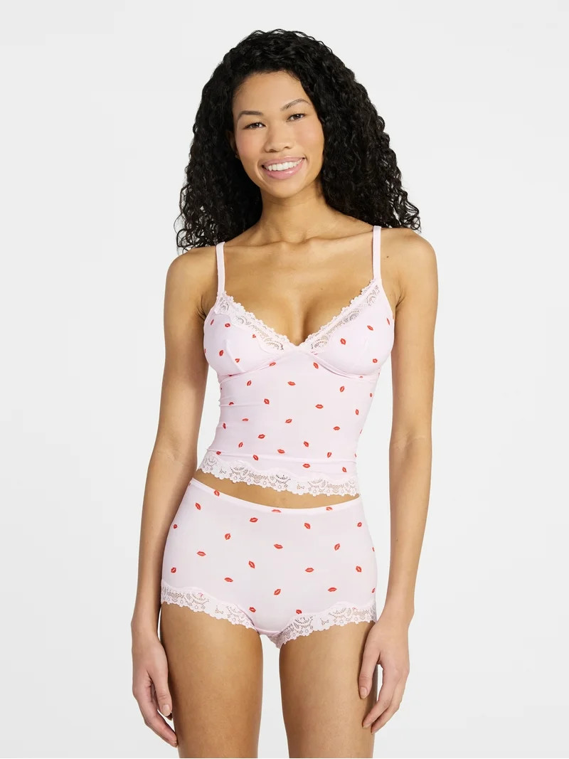 No Boundaries Fit Stretch Cami and Shorts Set with Lace Trim, 2-Piece, Women's XS-XXL | Walmart (US)