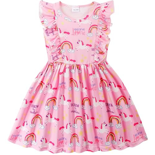 Little Girls Dresses Unicorn Toddler Girl Summer Dress Ruffled Sleeveless Baby Unicorn Clothes Rainbow Letter Print Birthday Party Sundress Pink Size 7T /1535 | Amazon (US)