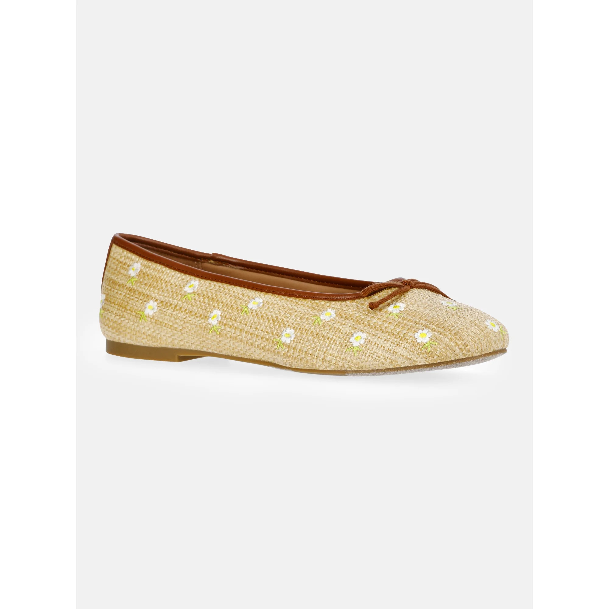 Free Assembly Women's Raffia Daisy Ballet Flats with Bow | Walmart (US)