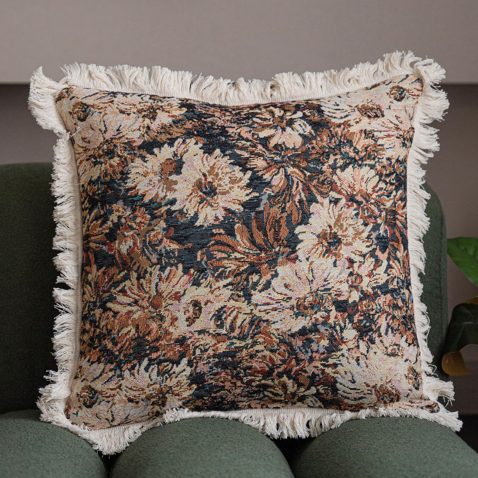 Vintage Decorative Throw Pillow Covers 18x18 inch, Jacquard Art Pillowcase with Tassels and Invisible Zipper for Chair/Bed/Couch, (45 x 45cm) | Amazon (US)