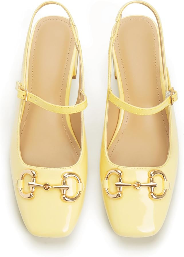 Slingback Mary Janes Shoes Women Closed Square Toe Pumps Low Chunky Heel Shoes with Buckle Ankle ... | Amazon (US)