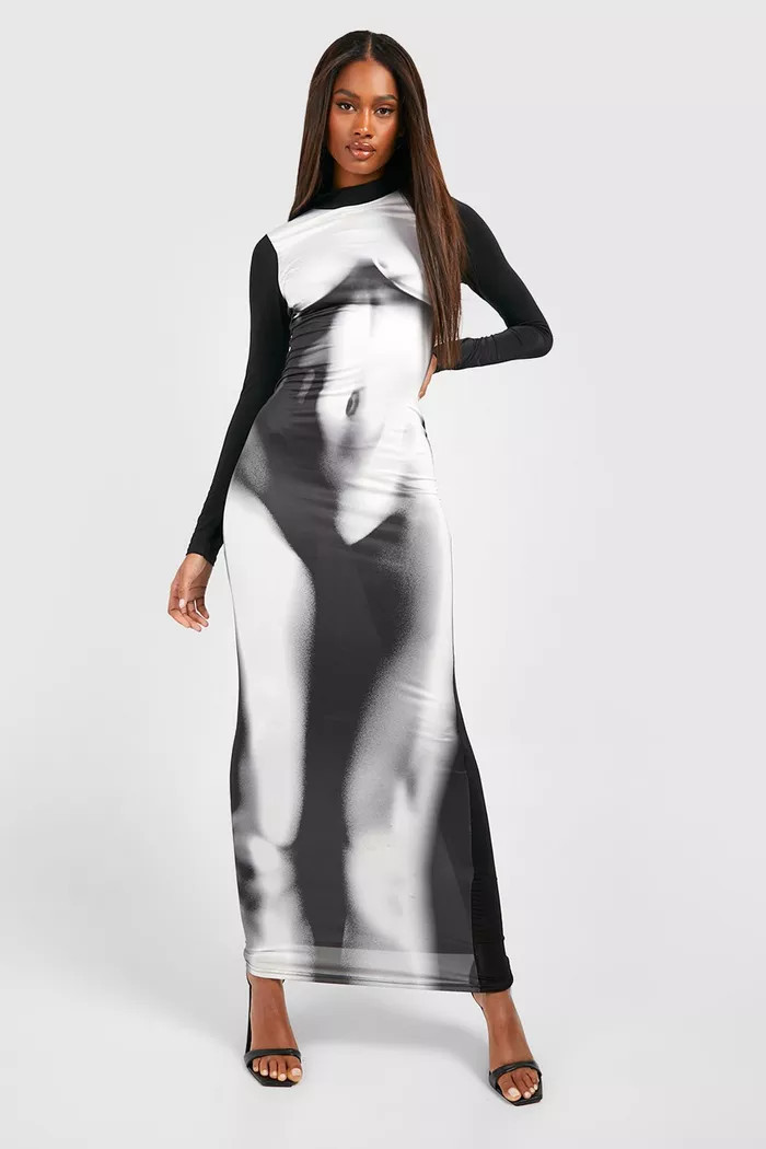 Body Print Slinky Maxi Dress | Boohoo.com (UK & IE)