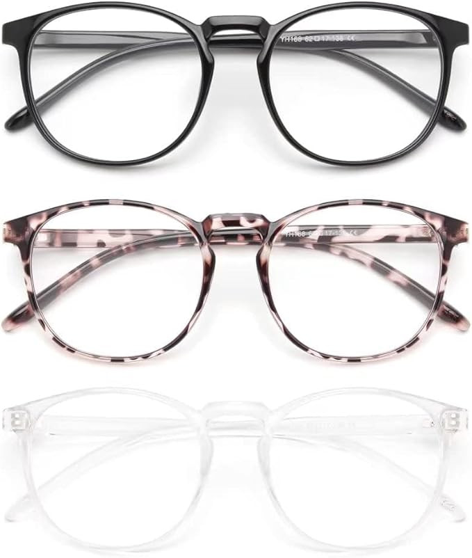 IBOANN 3 Pack Blue Light Blocking Glasses Women/Men, Round Fashion Retro Frame, Vintage Fake Eyeg... | Amazon (US)