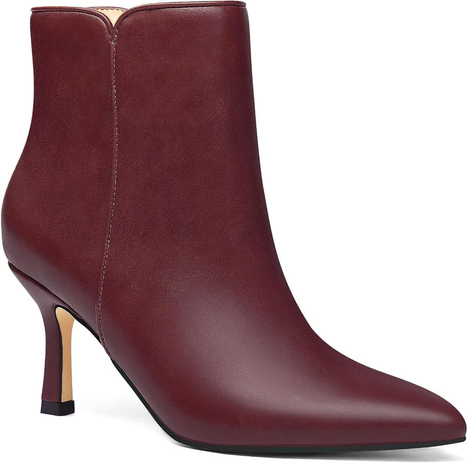 Coutgo Women's Kitten Heel Booties Pointed Toe Low Stiletto Side Zipper Ankle Boots Shoes | Amazon (US)
