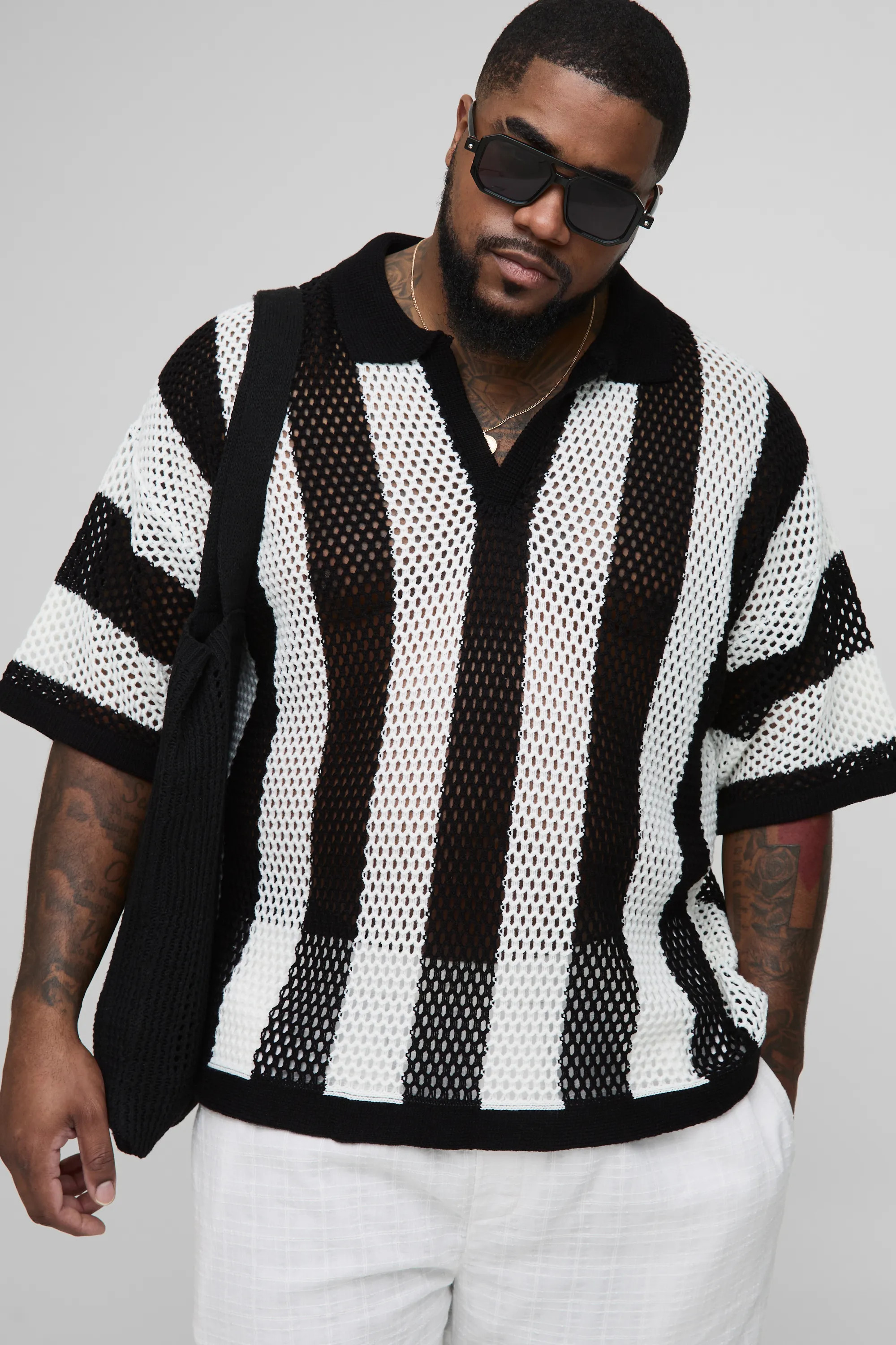 Plus Boxy Oversized Stripe Knit Polo | boohooMAN (US & Canada)