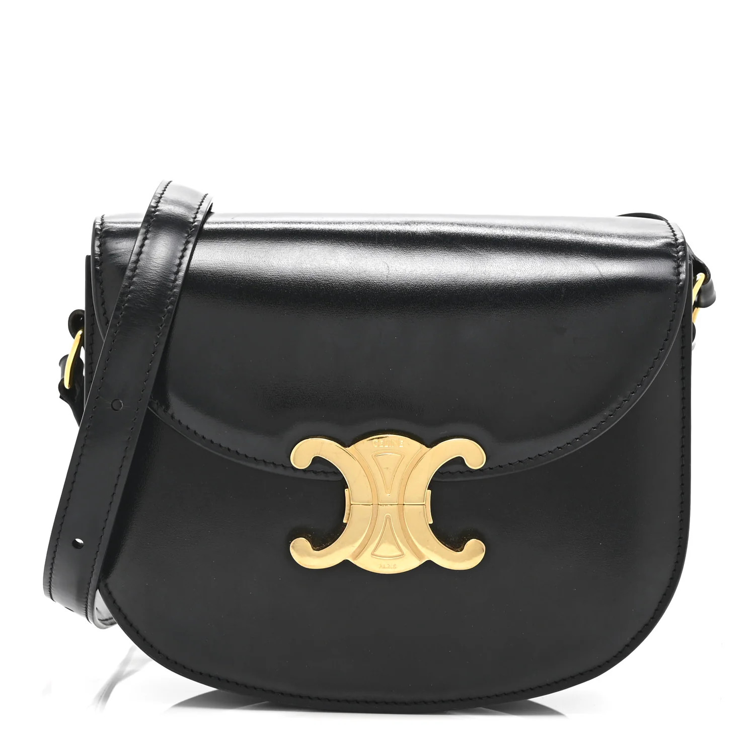 Celine Shiny Calfskin Besace Clea Triomphe Black 1828723 | FASHIONPHILE (US)