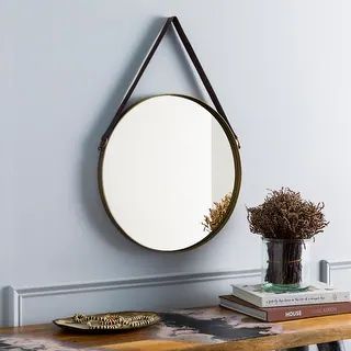 Artistic Weavers Lathan Modern Hanging 18-inch Round Mirror with Leather Strap - 28"H x 18"W - On... | Bed Bath & Beyond