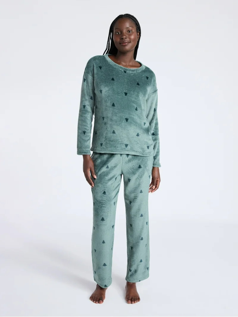 Joyspun Women's Folded Giftable Plush Long Sleeve Top and Pants Pajamas Set, 2-Piece, Sizes S-3X | Walmart (US)