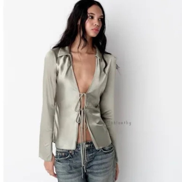 Zara Satin Shirt With Tie Front Sz-XS | Poshmark